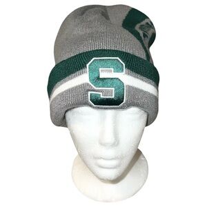 Captivating Beanie Hat Skull Cap Men’s Grey Green White Michigan State Spartans
